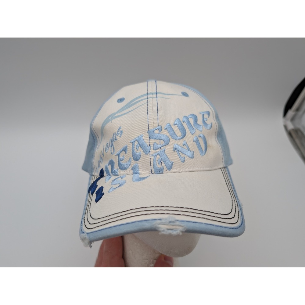 Treasure Island Las Vegas Hat Blue Cream Distressed Adjustable Baseball Cap
